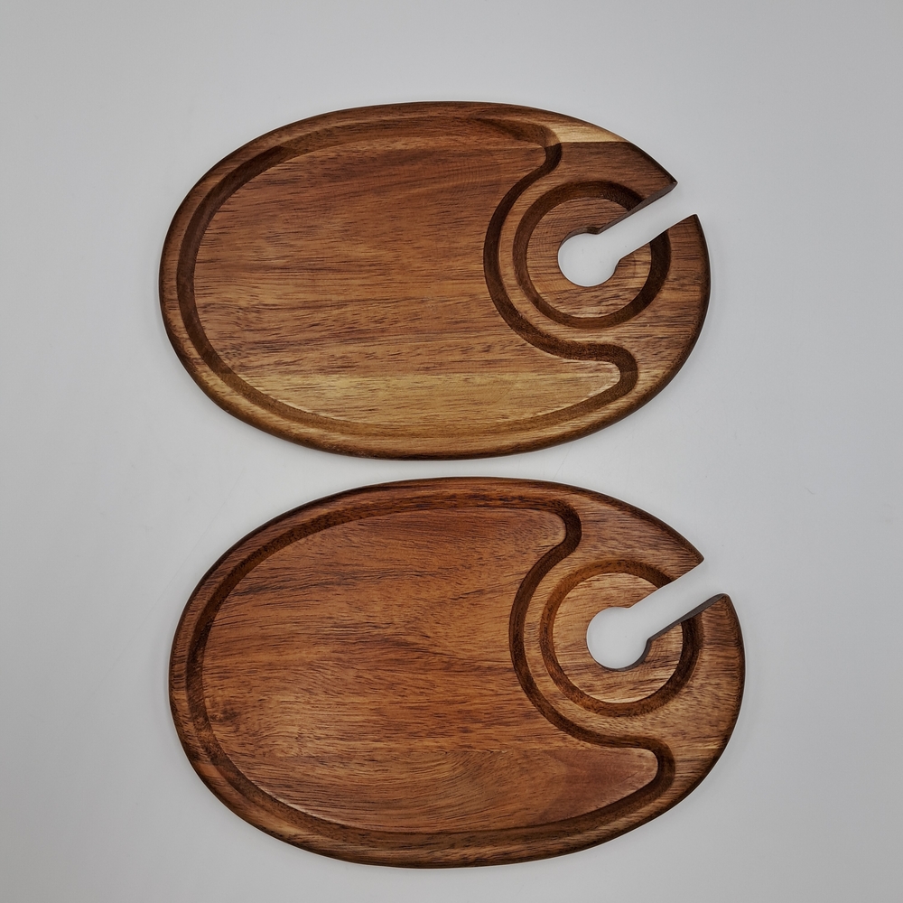 Toscana Acicida WoodDining Platter With Wine Glass Holder Set Of 2